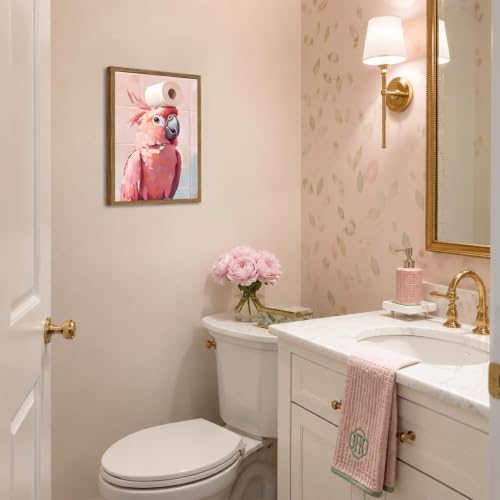 Funny Pink Cockatoo Bathroom Wall Art, Cute Bird Toilet Paper Wall Decor - Image 2