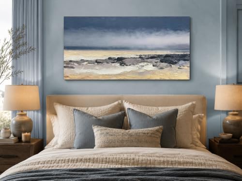 Arjun Beach Abstract Wall Art Coastal Textured Canvas Framed Large 40"x20" - Image 3