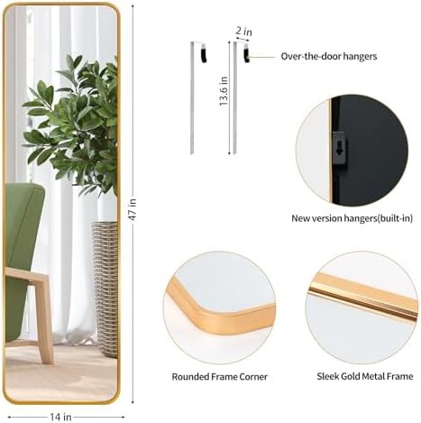Giftgarden 47"x14" Gold Full Length Mirror Aluminum Framed, Modern Long Wall - Image 2