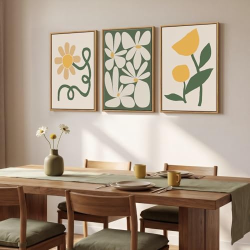 Framed Green Yellow Boho Floral Modern Abstract Wall Art Bedroom, 16x24 In - Image 2