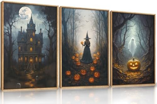 Ausril Halloween Moon Castle Framed Canvas Wall Art Set, Scary Dark Forest - Image 5