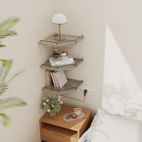 JJL Corner Shelf Wall Mounted, 12 Inches 3-Tier Floating Corner Shelf, Hexagon - Image 2