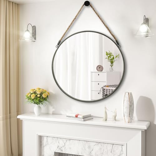POZINO 30" Large Round Hanging Mirror, Circle Wall Mirror - Image 7