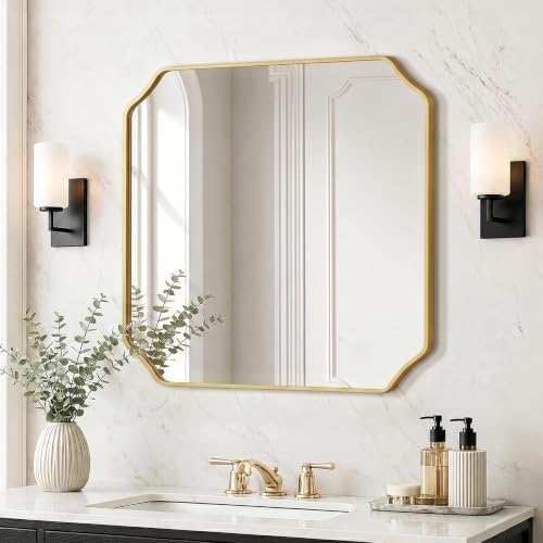 Delma Bathroom Vanity Mirror, Scalloped Round Corner Wall Mirror, by Delma