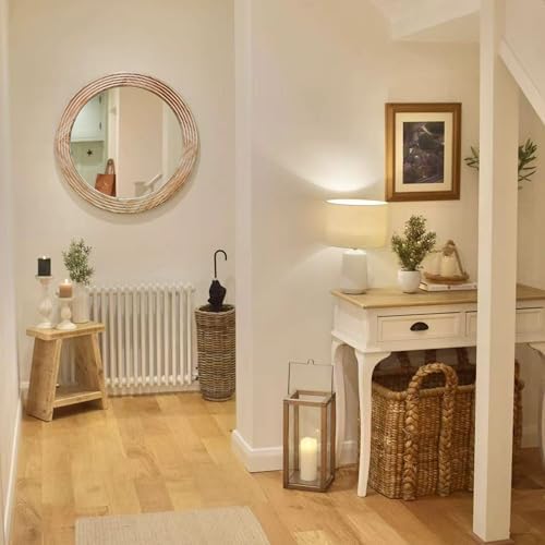 LOSOUR Round Mirror, Farmhouse Decor Solid Wood Frame Wall Circle Mirror - Image 3