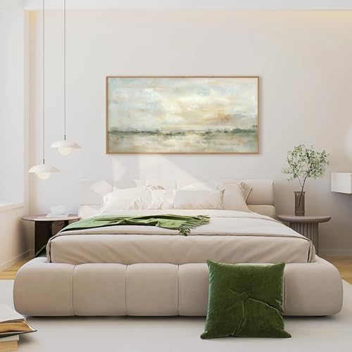LHIUEM Large Abstract Green Gray Pastel Framed Canvas Wall Art, Neutral - Image 4