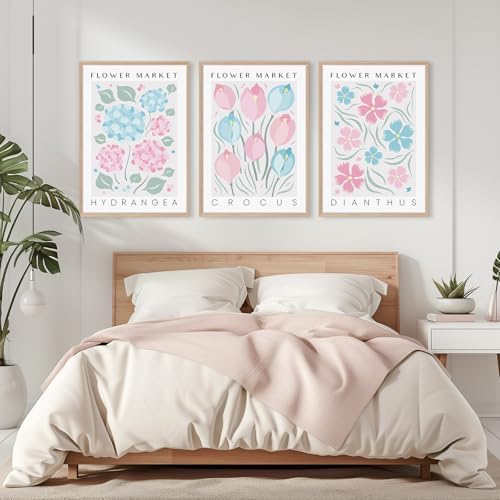 Abstract Floral Wall Art Decor Flower Market Prints Pink Blue Minimalist Canvas - Image 5