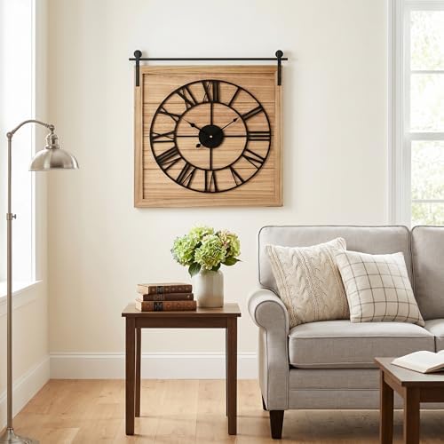 EMAX HOME 24 Inch Large Farmhouse Wall Clock, Unique Square Rustic Solid Wood - Image 6
