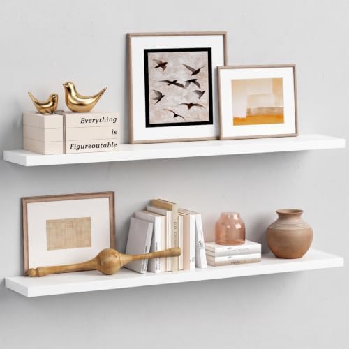 48 Inch White Floating Shelves, 4 ft Long Large Wall Shelf by Forbena