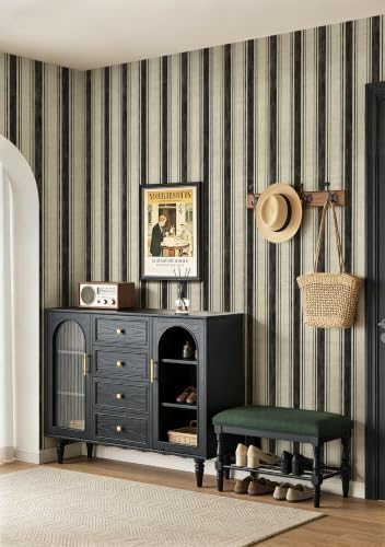 Safiyya Peel and Stick Wallpaper Black and Cream White 17.3"x197" Hand-Painted - Image 3