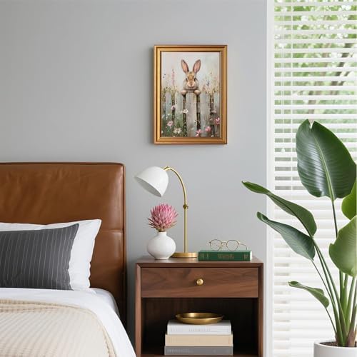 KBKART Gold Framed Bunny Wall Art, Rabbit and Wildflowers Painting 8x10Inch - Image 6
