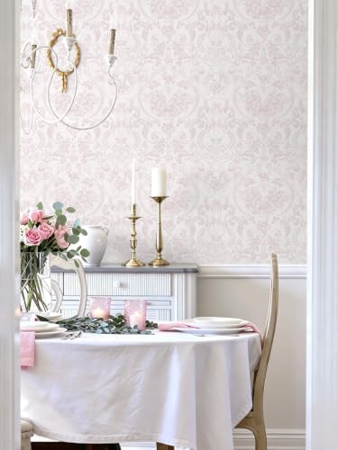 Peel and Stick Wallpaper for Bedroom Pink Damask Floral Self-Adhesive - Image 2