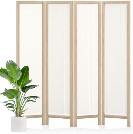 Linen Room Divider Privacy Screen, Foldable Wood Frame Partition Room Dividers by Svimi
