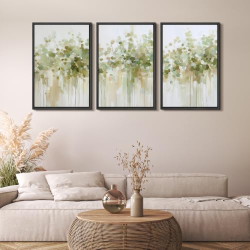 MUDECOR Framed Canvas Print Wall Art Set Soft Green Trees - Image 5