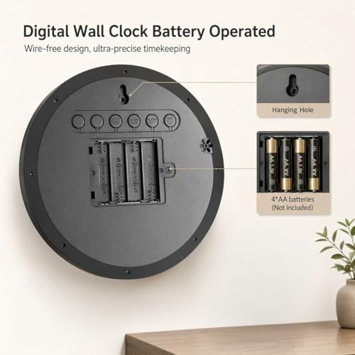 8" Round Digital Wall Clock Battery Operated - Image 3
