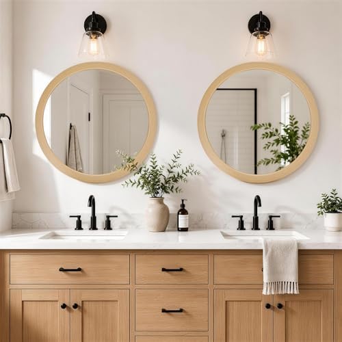 Round Mirror 30 Inch, Natural Vanity Circle Bathroom Mirrors - Image 4
