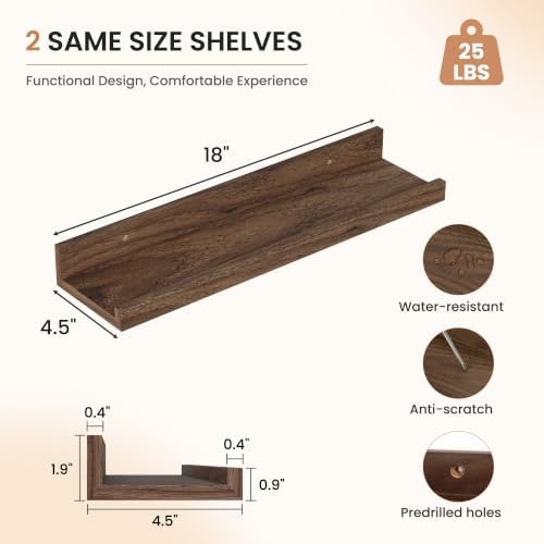 Dreamland Picture Ledge Shelf for Wall, Floating Shelves Set of 2, 18 inch Long - Image 3