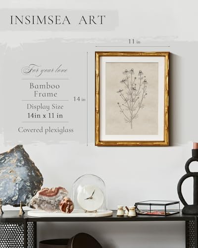 InSimSea Gold Bamboo Framed Wall Art, Chamomile Botanical Prints - Image 2