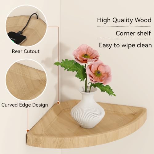 YMYNY Set of 2 Corner Shelf Wall Mount 12" Beech Wood Color HFS001R-2 - Image 4