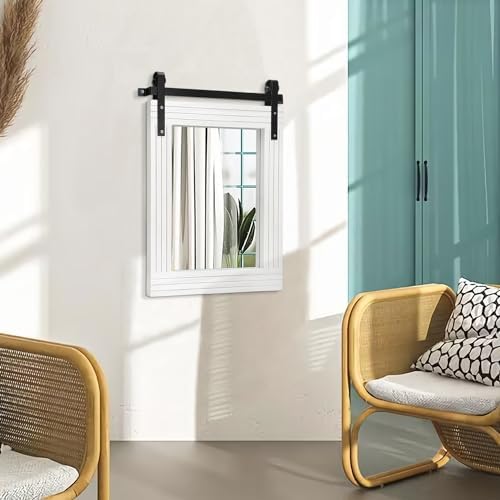 AAZZKANG White Wood Framed Mirror Rectangle Farmhouse Wall Mirror Decor - Image 4