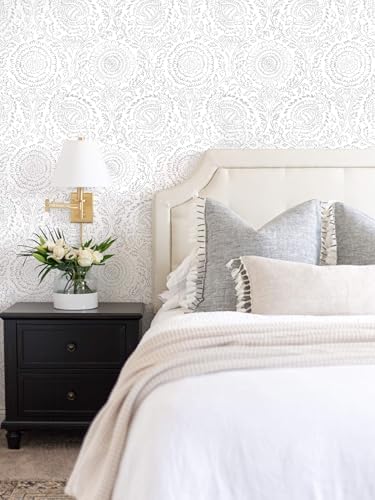 Ismoon Floral Peel and Stick Wallpaper Boho Grey and White Contact Paper - Image 3