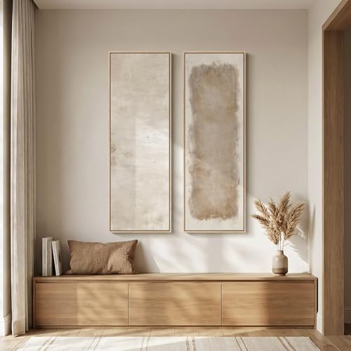 Large Framed Beige Cream Abstract Vertical Wall Art - Image 5