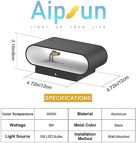 Aipsun Black LED Wall Sconces 1 Pack Indoor Modern Wall Lights Hardwired Up and - Image 2