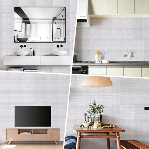 CRASPIRE 10Pcs 3D Faux Stone Peel and Stick Wall White Tile Panels 11.8x11.8in - Image 5