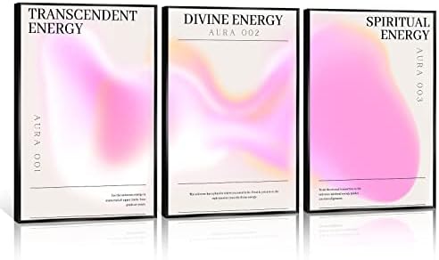 Framed 3 Piece Pink Gradient Aura Energy Canvas Wall Art Trippy Positive by Adyggefy