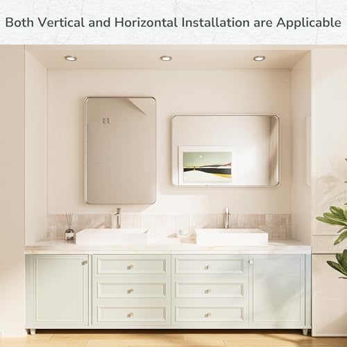TokeShimi 24x32 Brushed Nickel Bathroom Wall Mirror Vanity Metal Frame Round - Image 3