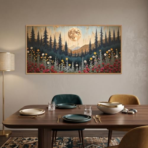 Vintage Moon Forest Framed Canvas Wall Art Set - Image 2