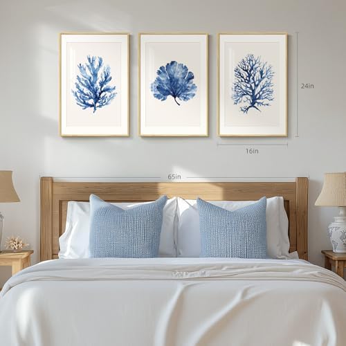 Framed Coastal Ocean Blue Coral Large Wall Art - Image 3