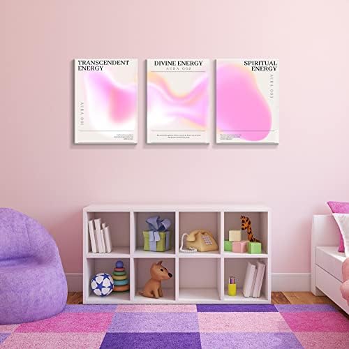 Framed 3 Piece Pink Gradient Aura Energy Canvas Wall Art Trippy Positive - Image 5