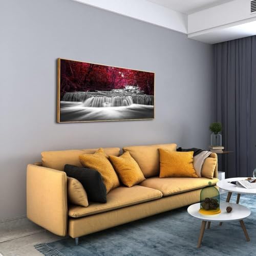 Lasdel Natural Extra Framed Canvas Wall Art of Wide Waterfall & Red Leaves - Image 6