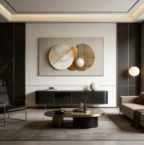 ONEOLTN Large Texture Gold Geometry Canvas Wall Art - Image 5