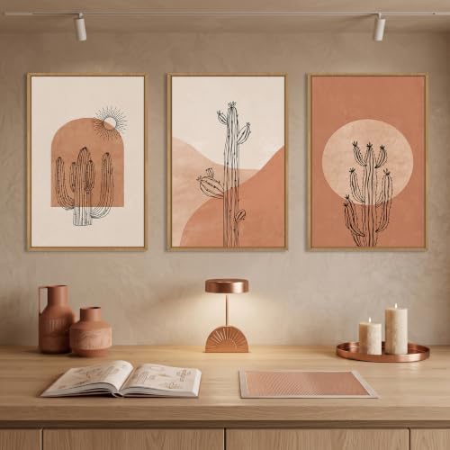 Large Boho Minimalist Cactus Framed Canvas Wall Art Set -24"x36"x3 - Image 2