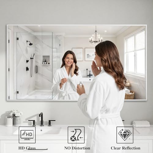 Koonmi White Rectangle Wall Mirror, 30x60 Inch Bathroom Mirror, Aluminum Frame - Image 3