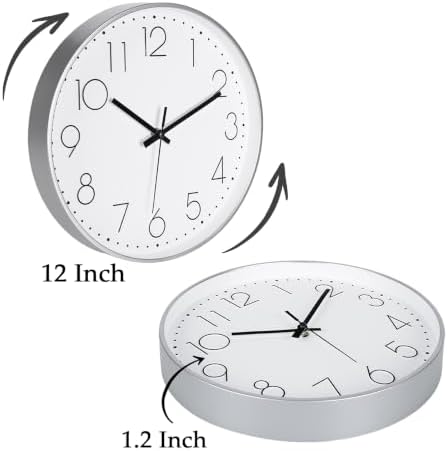2 Pack Black&Silver Wall Clock 12" Silent Wall Clocks Battery Operated - Image 2
