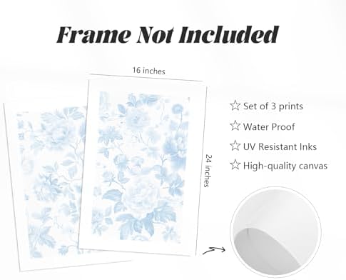 Blue White Wall Art Chinoiserie Flower Canvas Wall Decor Aesthetic Floral Wall - Image 2