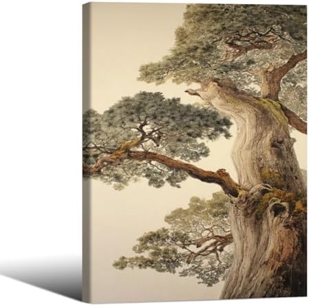 Vintage Japanese Pine Tree Framed Wall Art Oriental Asian Tree Canvas Posters by Unknown