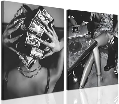 Trendy Black and White Wall Art Luxury Money Hair Rollers Girl Posters Prints by Unknown