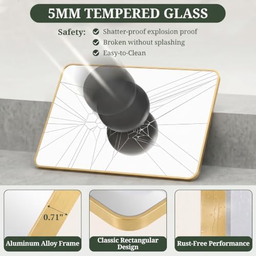 Bathroom Mirror for Wall, 48x30 Inch HD Tempered Glass Vanity Mirror - Image 6