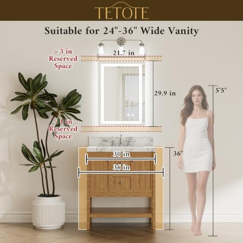 TETOTE LED Bathroom Mirror 22 x 30 Inch Lighted Bathroom Vanity Mirror - Image 5