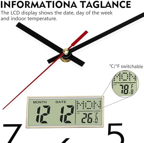 Lumuasky Wall Clock Digital 12" Non-Ticking Silent Battery Operated Analog - Image 5