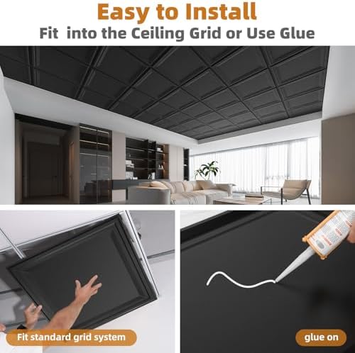 WOWSTAR 12-Pack 24"x24" Drop Ceiling Tiles, Waterproof Glue up Ceiling Panels - Image 6