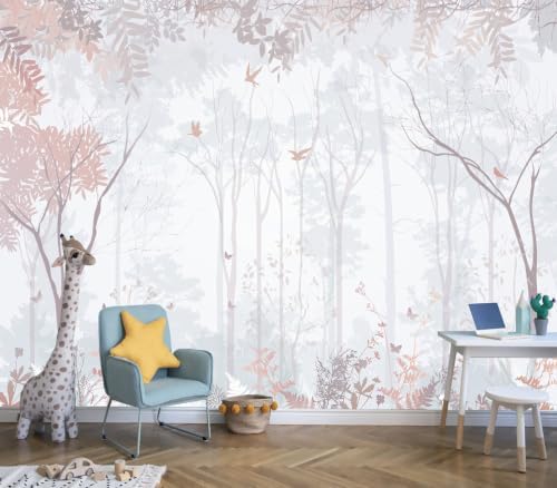 Pink Forest Wallpaper, peel and stick wall decals by Toolhom