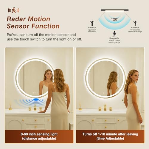 30 Inch Round Gold Framed LED Bathroom Mirror - Image 4