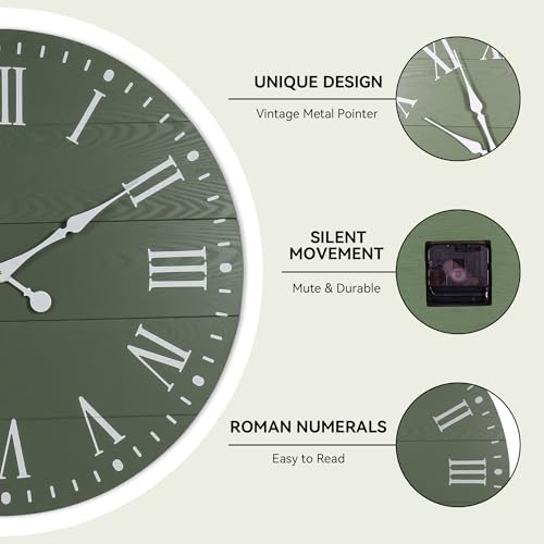 Large Wall Clock with Roman Numeral, 35.5” Shiplap Farmhouse Hanging Clock - Image 5