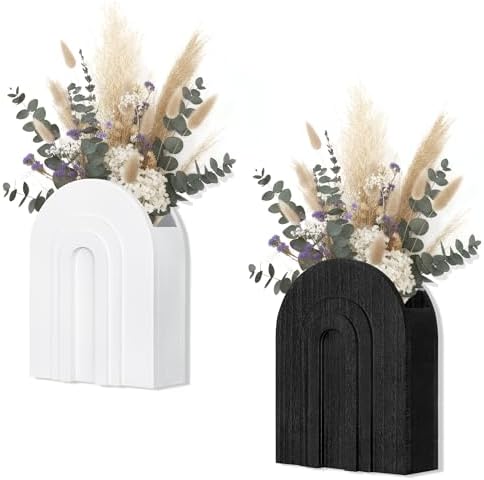 2 Pack Wooden Wall Vase Set in Black and White by Unknown