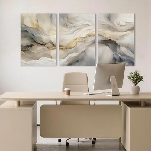 EJPFOGV Triptych Grey White Gold Wrapped Canvas Wall Art 20x30 inches x3 - Image 3